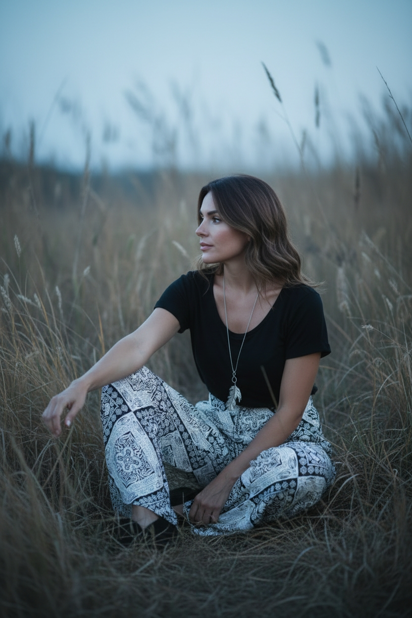 Black & White Cotton Wide-Leg Pants