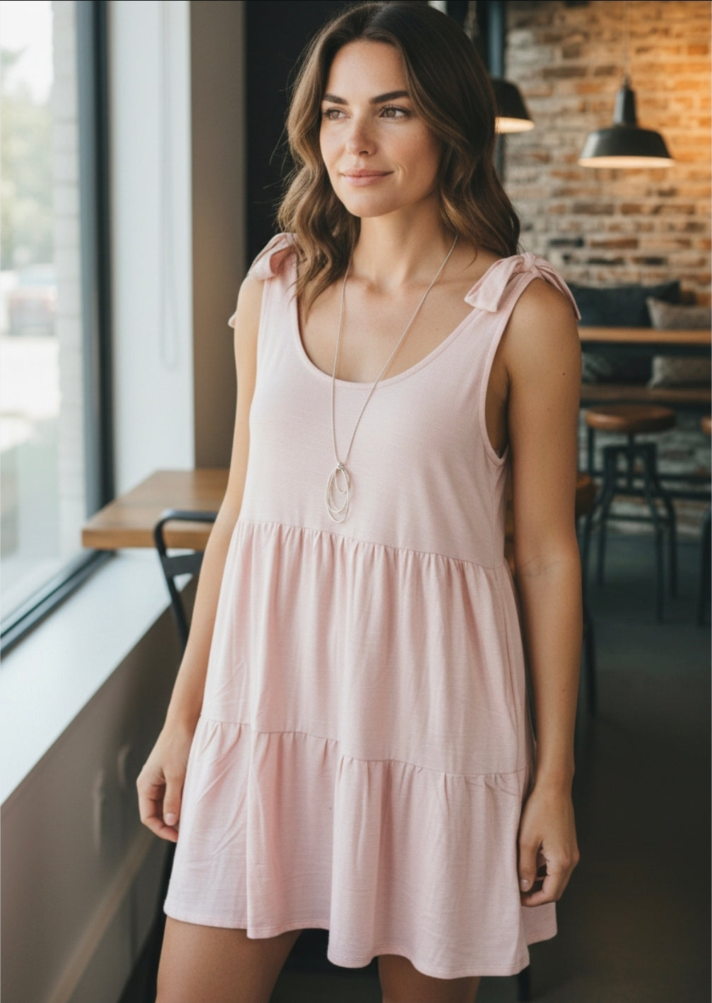 Soft Linen Tie-Shoulder Pink Mini Dress