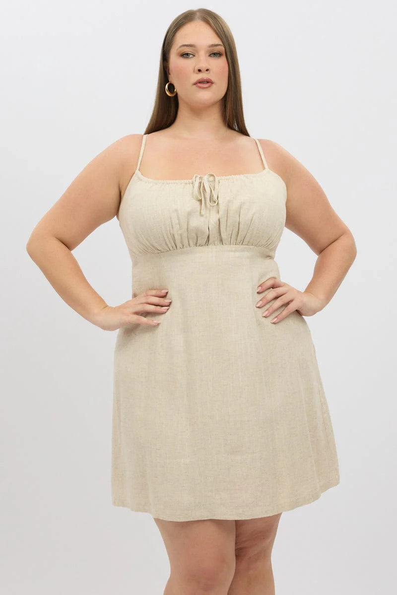 Linen-Blend Tie-Front Mini Dress
