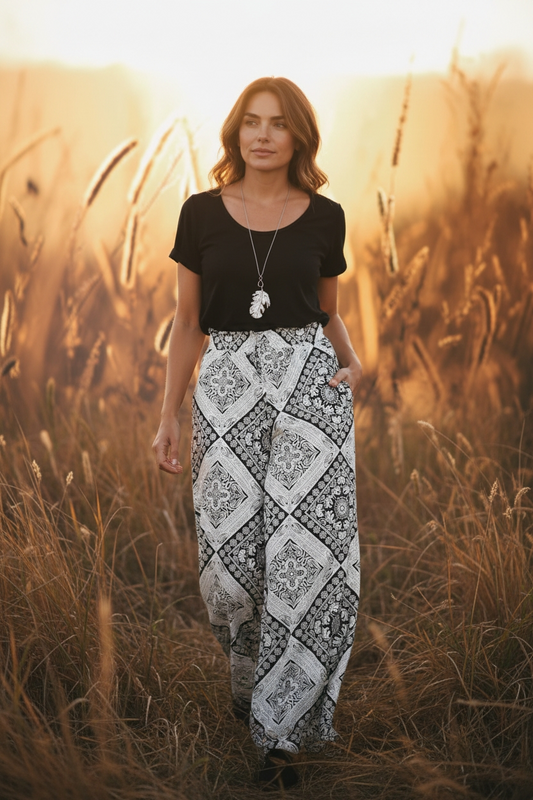 Black & White Cotton Wide-Leg Pants