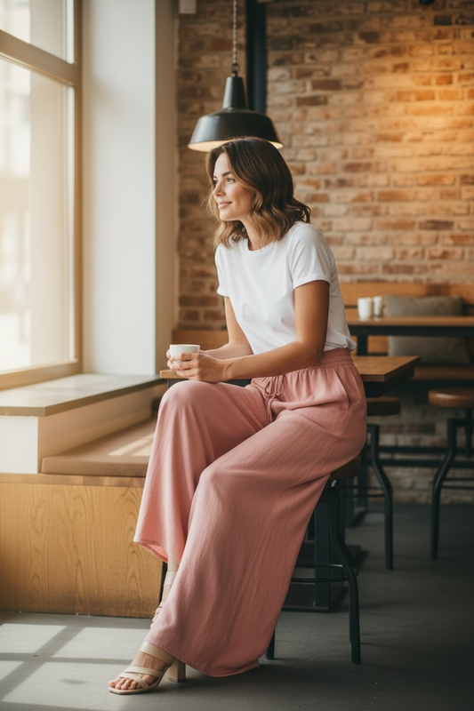 Velben Blush Wide-Leg Linen Pants