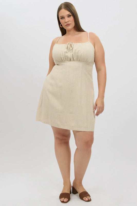 Linen-Blend Tie-Front Mini Dress
